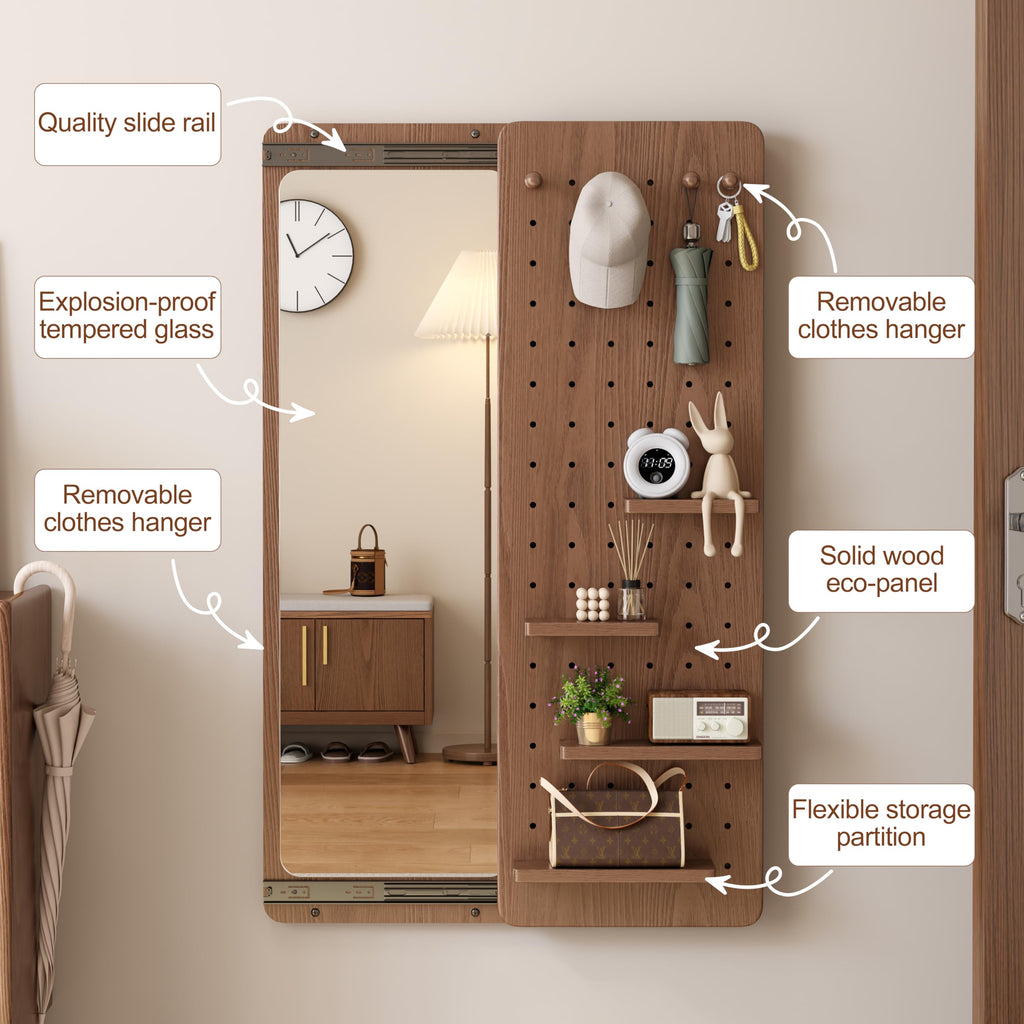 Full Length Mirror with Shelf and Hooks,Entry Way Mirrors for Wall,Wall Mirror with Shelf,Wall Mirror with Storage