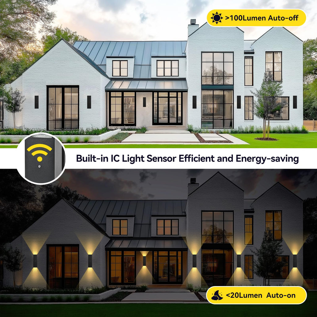 Modern Outdoor Wall Light Dusk to Dawn 2 Pack, Waterproof Matte Black Porch Lights, 2700K LED Outdoor Sconce Lights
