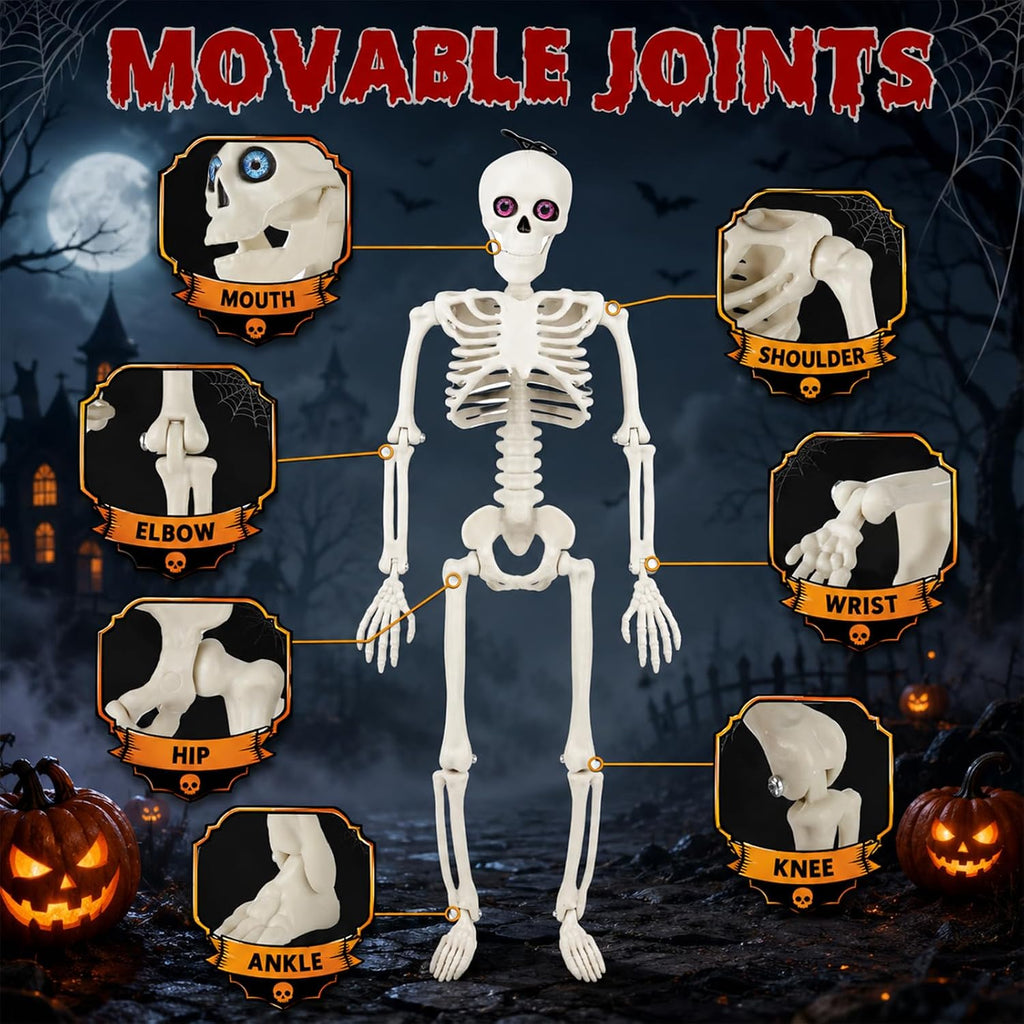 Halloween Skeleton Decor 16" with Eyes & Box (White) - Set of 6