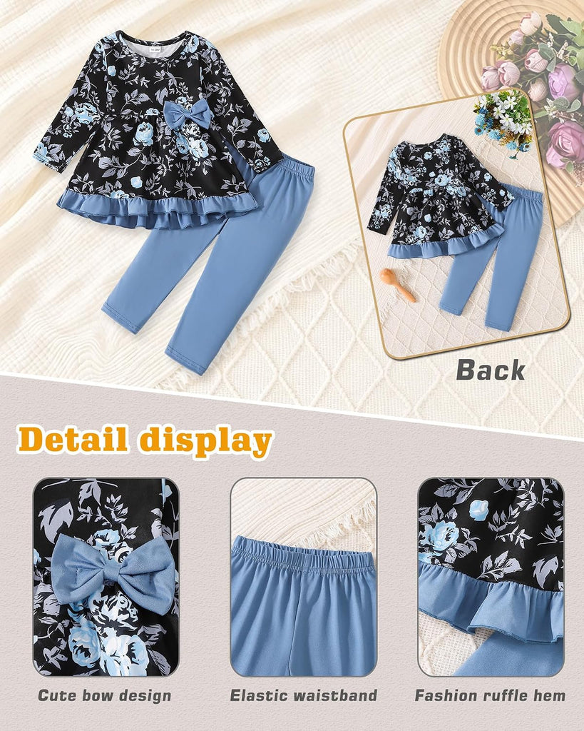Toddler Girl Clothes Girls Fall Winter Outfits 2 Piece Ruffle Sleeve Top Flower Legging Printed Pants Set