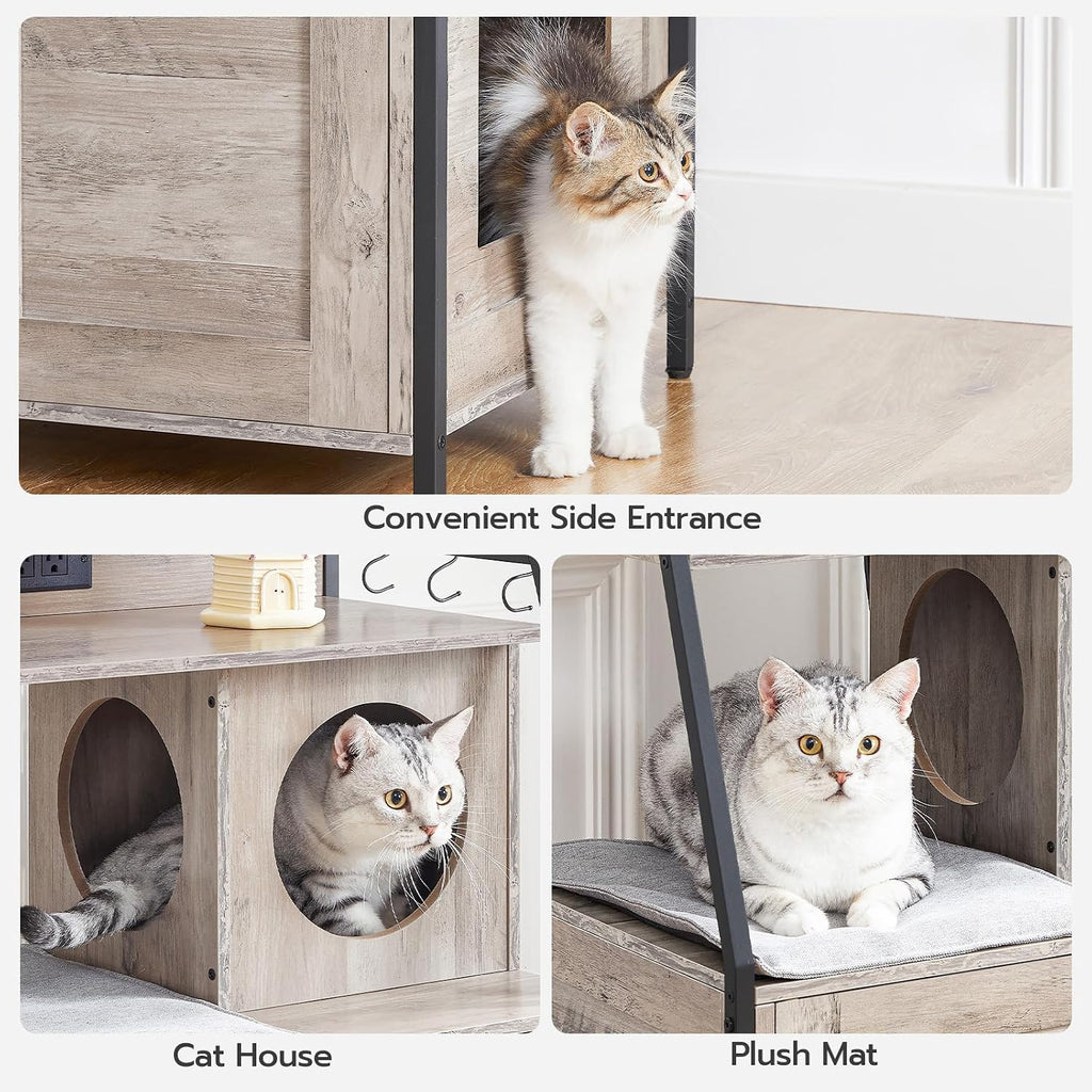 Litter Box Enclosure with 2 Storage Shelves, Tall Litter Box Furniture Hidden with Charging Station, Indoor Hidden