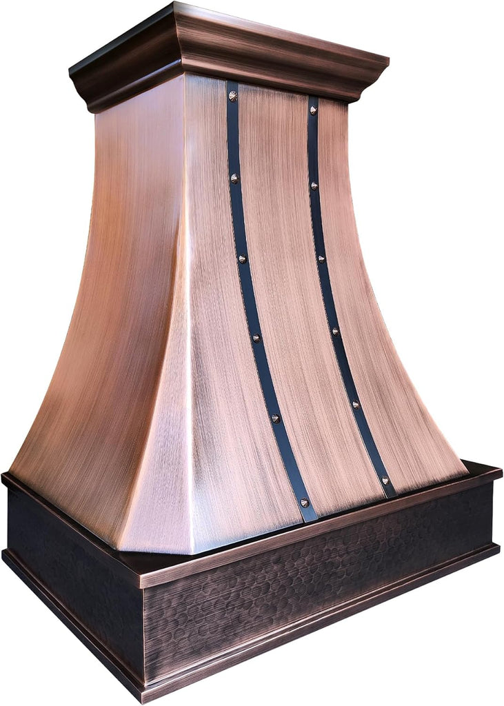 Copper Wall Mount Range Hood 610 CFM LED Lights Dishwasher-Safe Baffle Filters