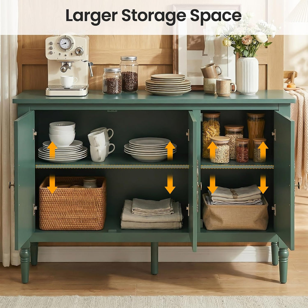 Buffet Cabinet with 3 Doors, Mid-Century Modern Sideboard with Adjustable Shelves, Wood Painted Coffee Bar Table with