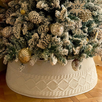 Knit Christmas Tree Collar, Christmas Tree Skirt, Cream, 23-30