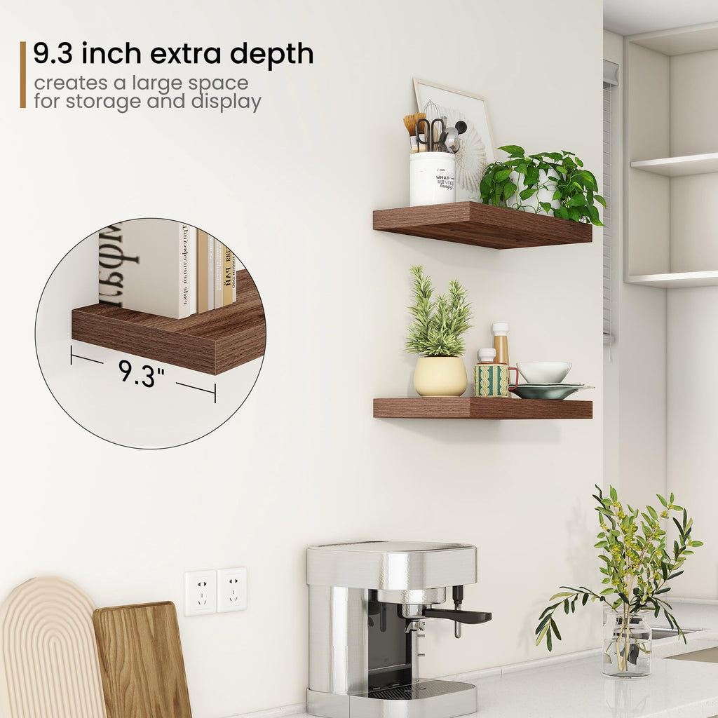 16 Inch Floating Shelves for Wall, 9.3Inch Deep Floating Shelf, Extra Deeper & Thicker Wall Mounted Storage Shelf