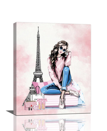 Paris Fashion Girls Wall Pink Eiffel Tower Pictures Decor Female Makeup Canvas Painting Print Home Artwork