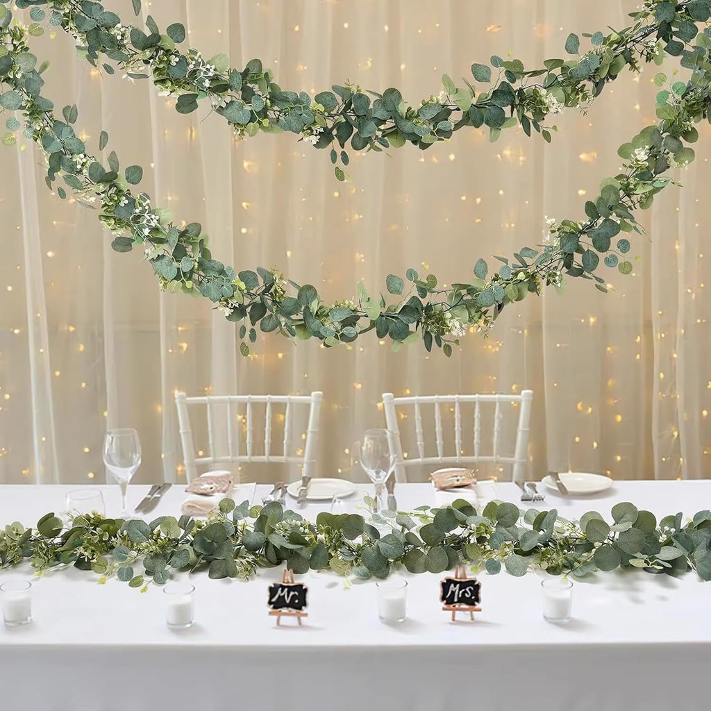 Artificial Eucalyptus Garland 6.2 Long Faux Silk Leaf Eucalyptus Leaves Vines Greenery Garland with White - Set of 6