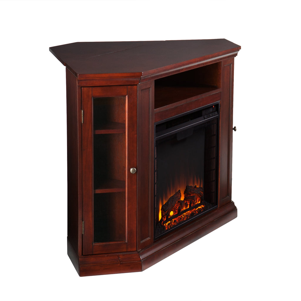 Claremont Convertible Corner Media Stand with Storage Electric Fireplace, Traditional Style Remote Controlled Flames