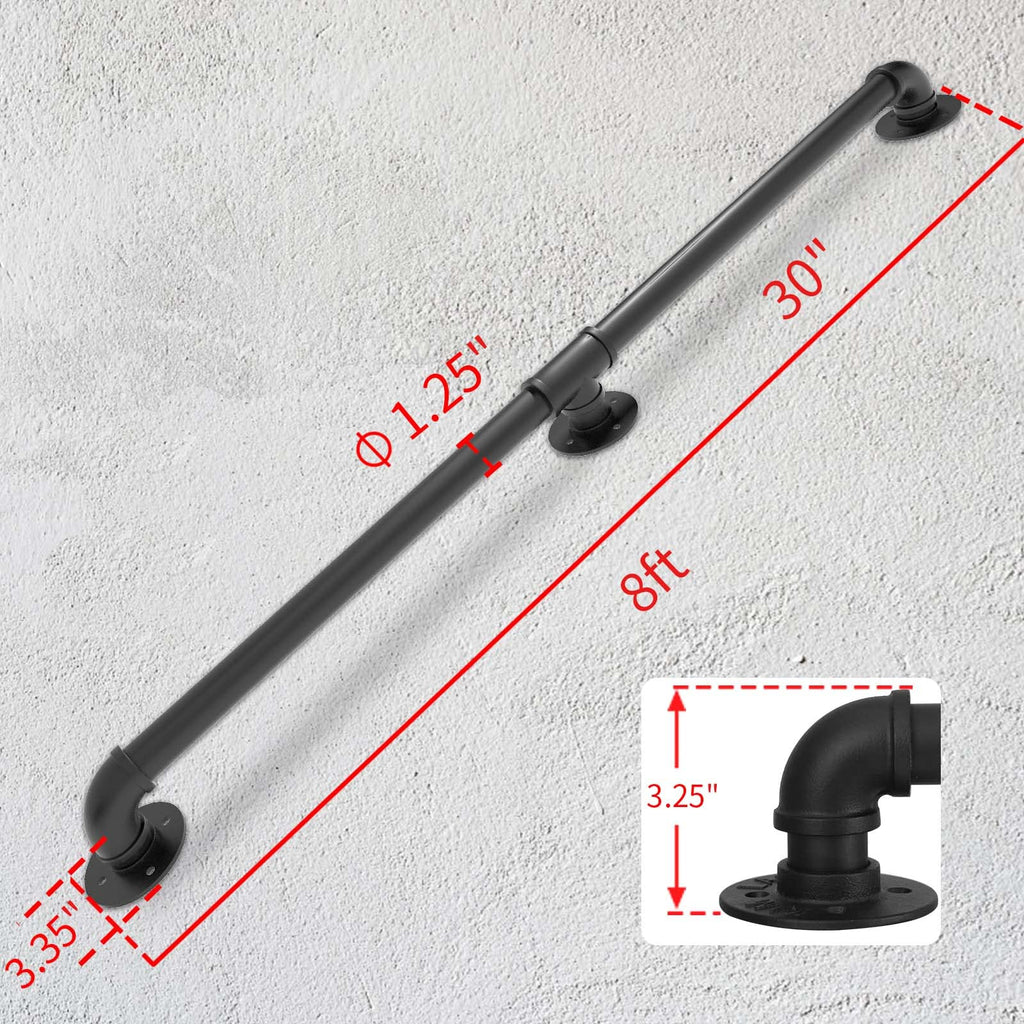 Pipe Stair Handrail 8FT, Industrial Staircase Railing 1.25 in Tube Diameter