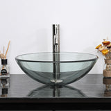 Aquaterior Tempered Glass Bathroom Vessel Sink 16" Round Countertop Vanity Basin Bowl Transparent Minimalist Modern