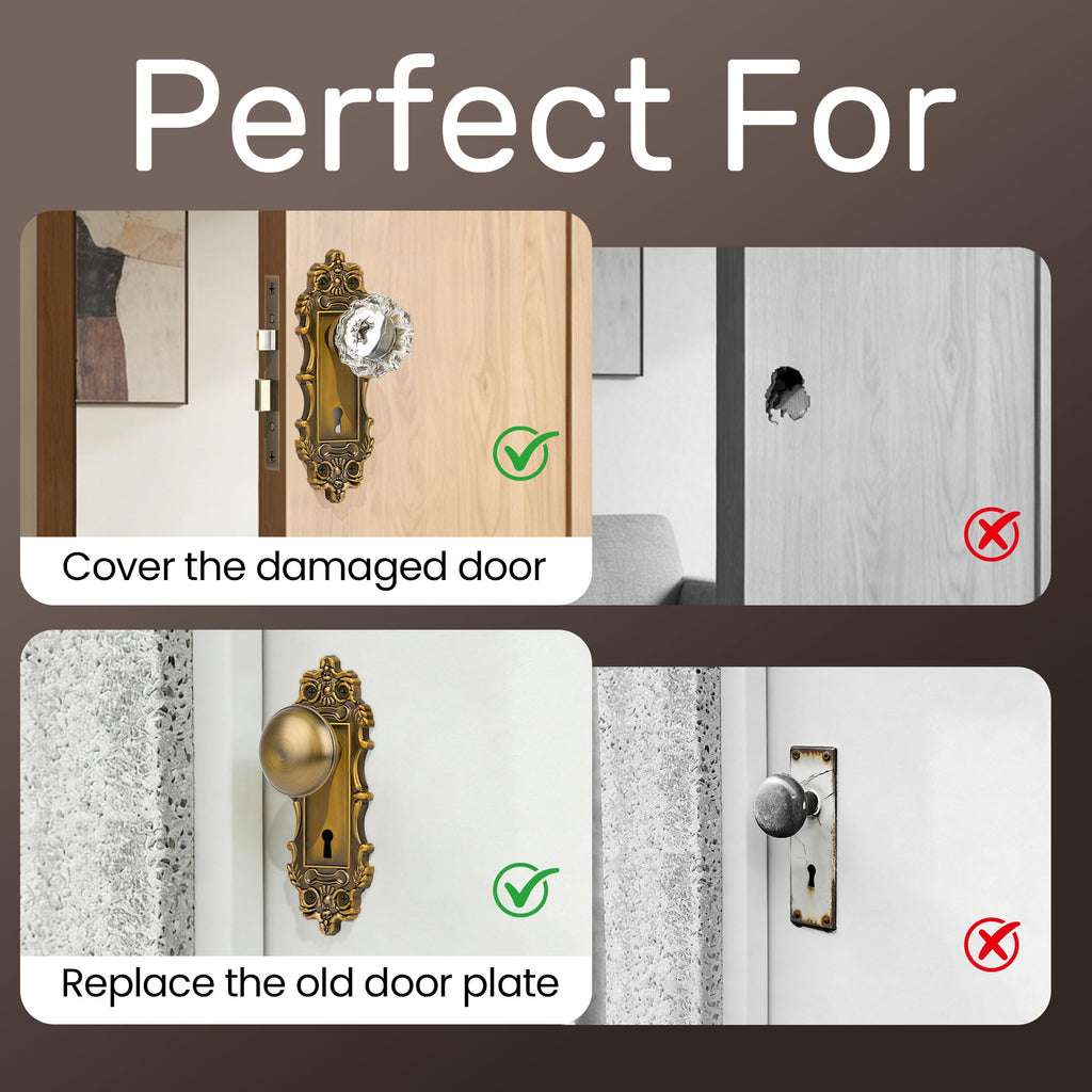 2 Pack Mortise Lock Door Knob Plate Interior, Antique Brass
