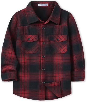Boys Flannel Plaid Shirt Long Sleeve Button Down Casual Shirts