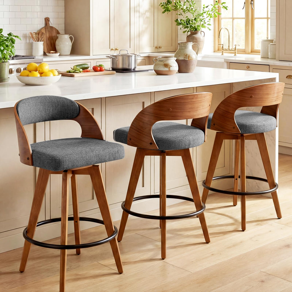 Barstools Set of 3, Counter Height Bar Stools Island, 26.8 Inch Modern Upholstered Bar Chair, Swivel Counter Stools