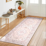 Area Rugs Washable Non-Slip, Floral Vintage Distress Print Pattern Medallion Carpet for Living Room Bedroom