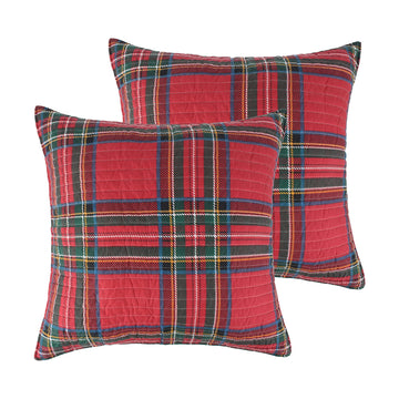 Spencer Plaid Quilted Euro Sham (26x26in.) - Christmas Tartan Plaid - Red, Green, Black - No Insert - Set of 2