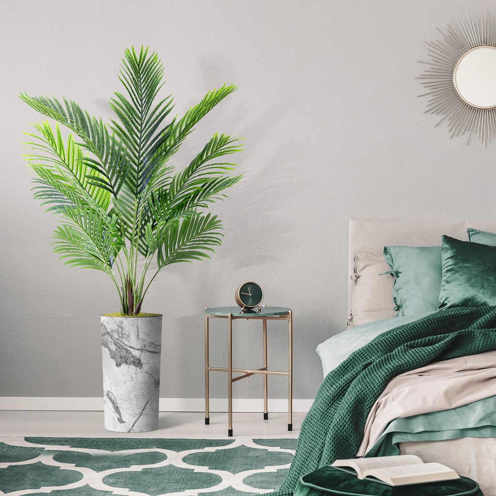 Artificial Tree in Gray Marble Effect Planter, Fake Areca Tropical Palm Silk Tree for Indoor and Outdoor Home