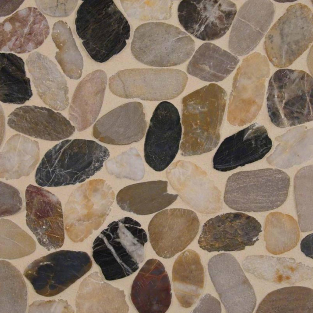 Canyon Blend Multicolor Quartzite Pebble Mosaic Tile, Tumbled Stone (1 Sheet)
