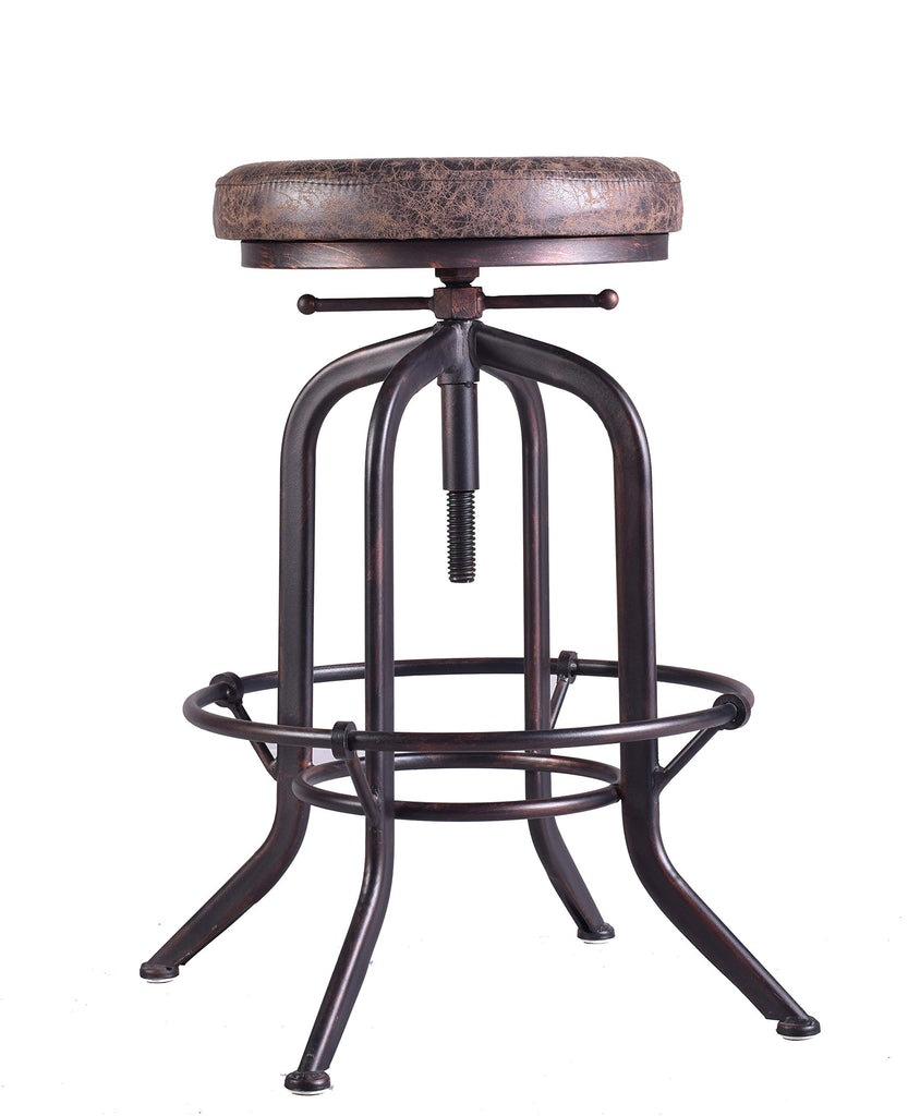 Set of 2 Industrial Bar Stool-Adjustable Swivel Vintage Pu Leather Bar Stool-Rustic Bar Stool with Cushion-Cast Iron