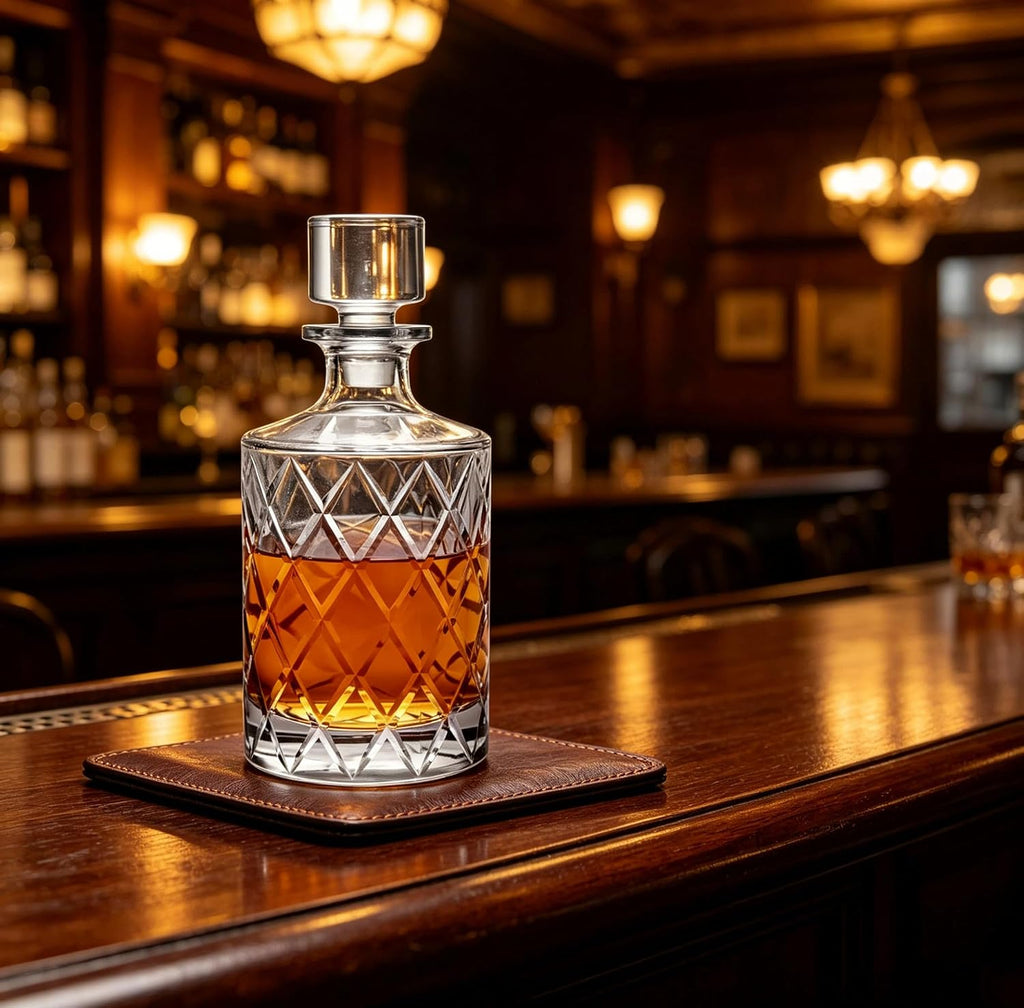 30oz Whiskey Decanter with Glass Stopper, Crystal Bourbon Decanter