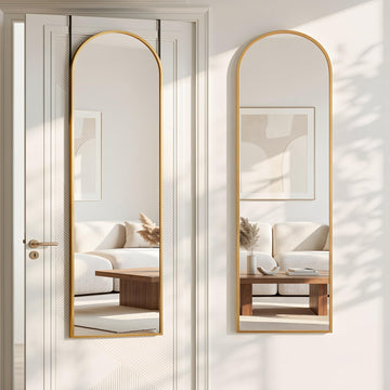 Full Length Mirror, 48" x 14" Over-the-Door Hanging Mirror, Gold
