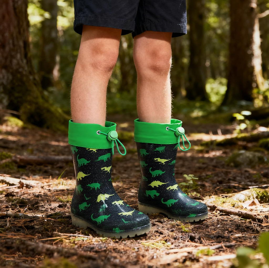 Kids Rain Boots, Waterproof Boots with Adjustable Drawstring