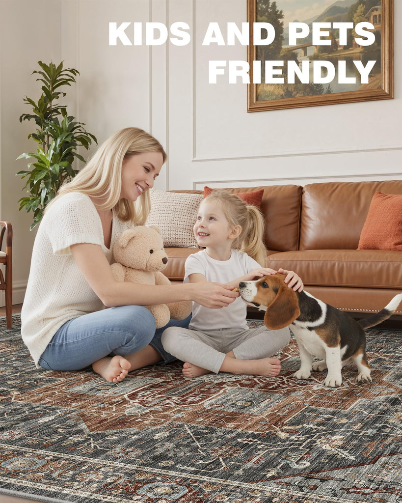 Washable Runner Rug, Non Slip Small Rugs Grey/Brown/Tan