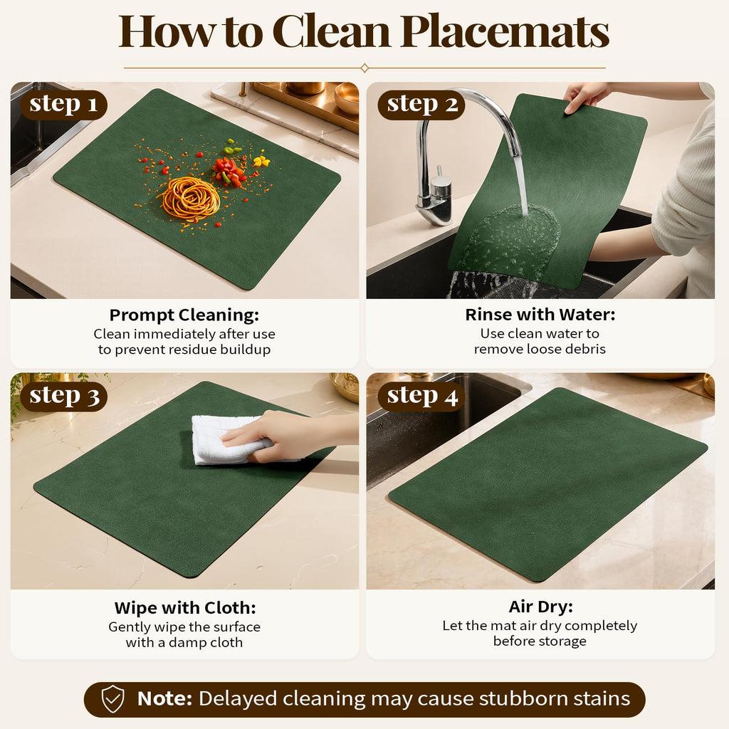 Vinyl Heat Resistant Placemats Set of 8, Forest Green