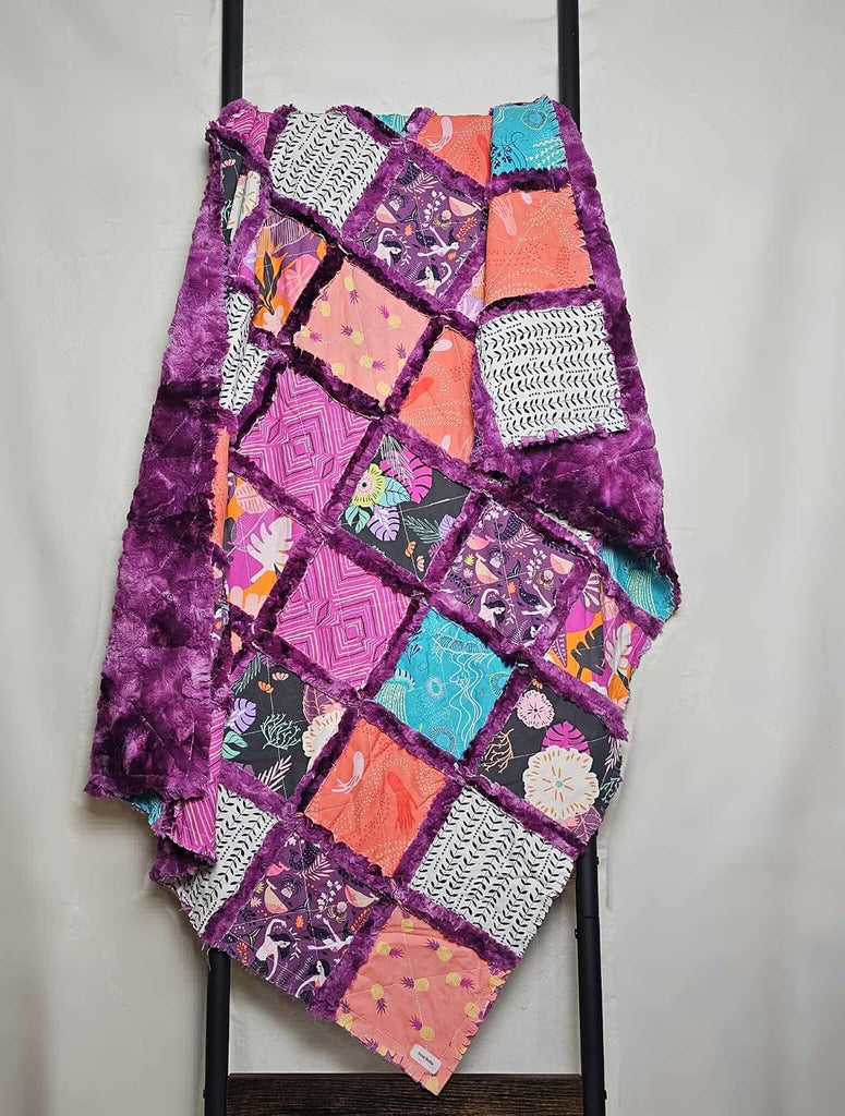 Mermaid Blanket, Quilt, Mermaid Quilt, Patchwork Quilt, Crib Quilt, Boho Rag Quilt, Floral, Baby Bedding, Baby Quilt