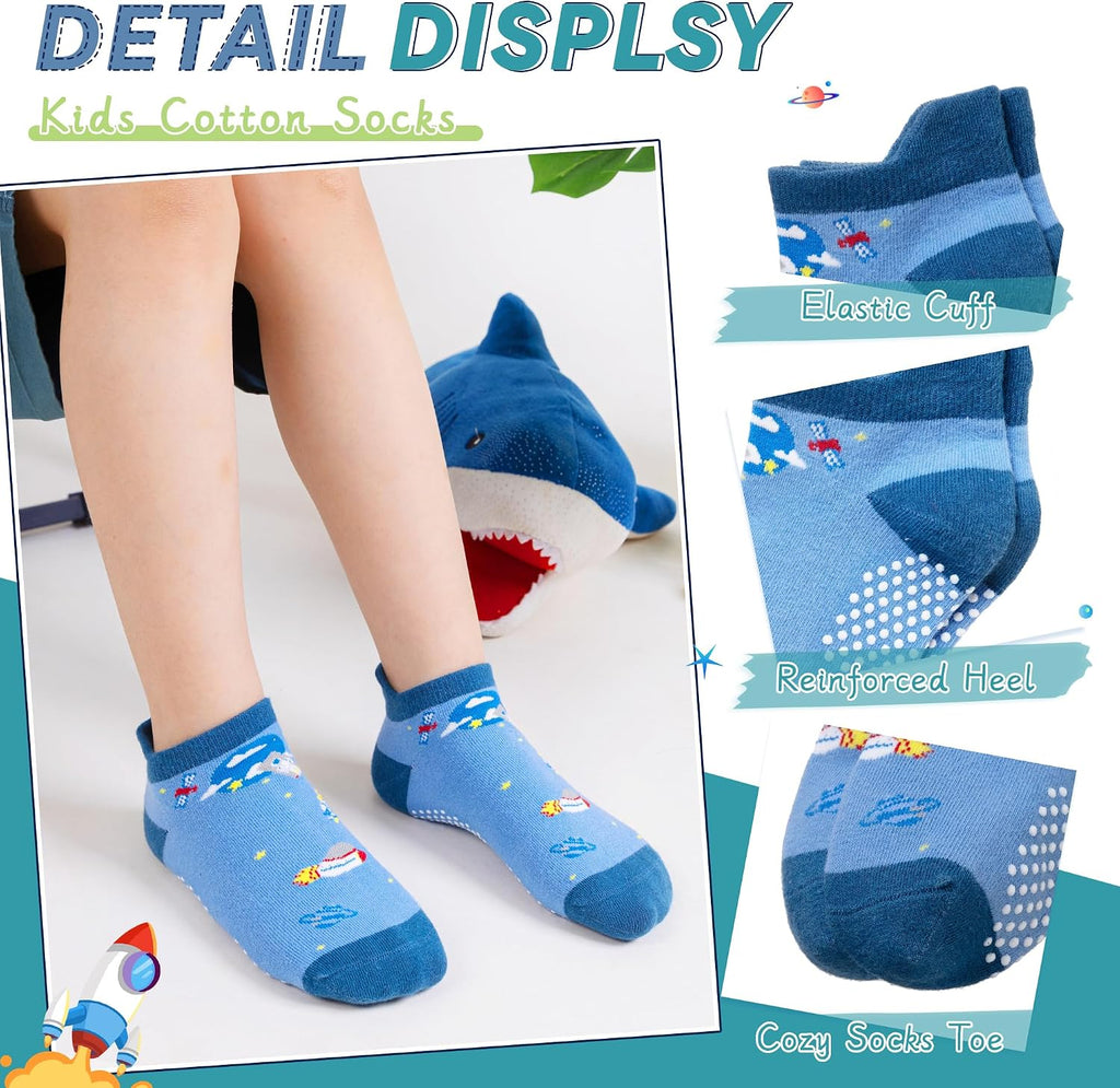 Kids Ankle Cotton Socks Cute Animal Pattern Soft Non Slip Boys Girls No Show Socks 6 Pairs