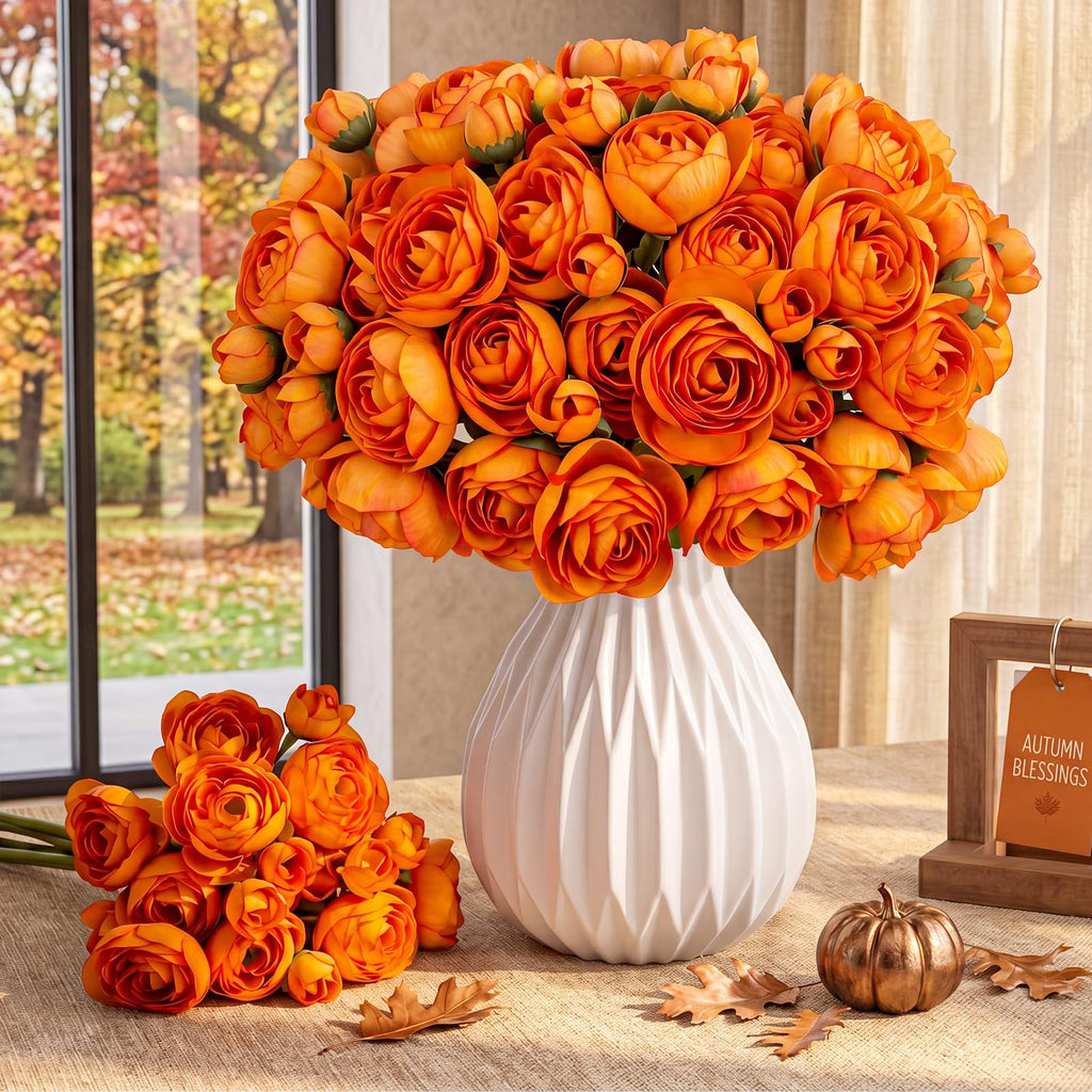 48 Pcs Ranunculus Artificial Flower, Orange