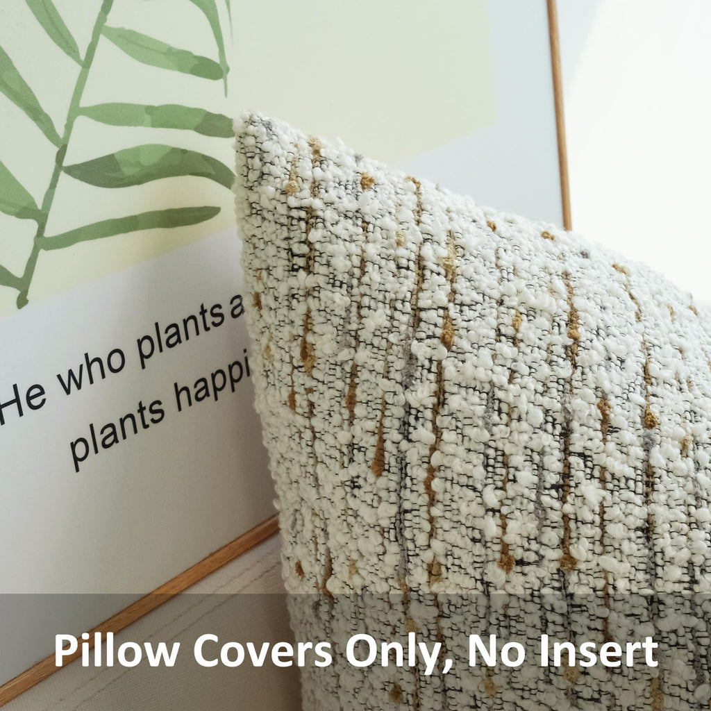 Pack of 2 Boucle Throw Pillow Covers, Beige, 24 x 24 Inch