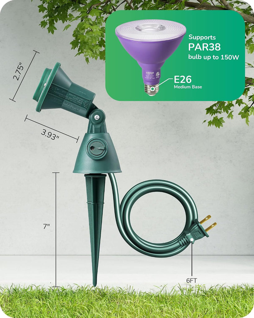 Dusk to Dawn 120V Outdoor Spotlight, Waterproof Lights E26 Base | Waterproof LED Outdoor Flood Stake Lights,6FT Cord