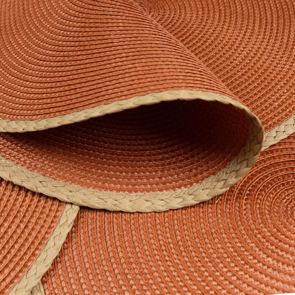 Round Placemats Set of 8, Woven Table Mats, Thin Edge, Dark Orange