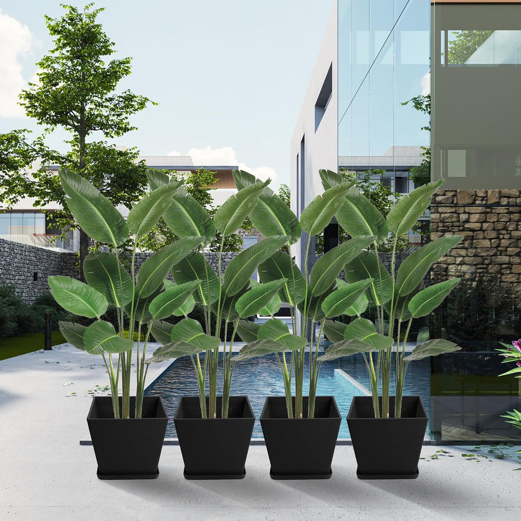 2Packs Taper Planter Indoor Outdoor Plant Pots | With Tray Collecting Water for Porch, Patio, Backyard Planters