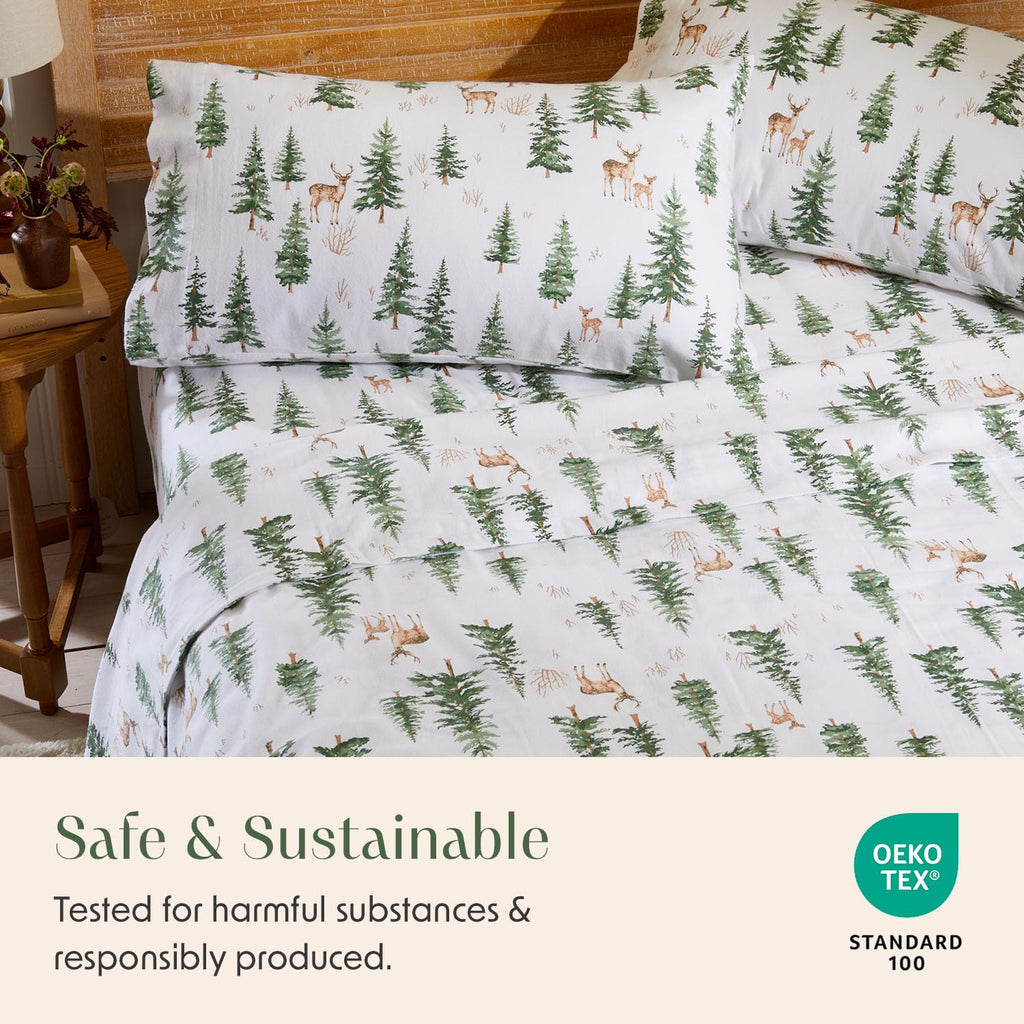 Luxury Portuguese Flannel Sheets | 100% Cotton | King Size | Deer Forest