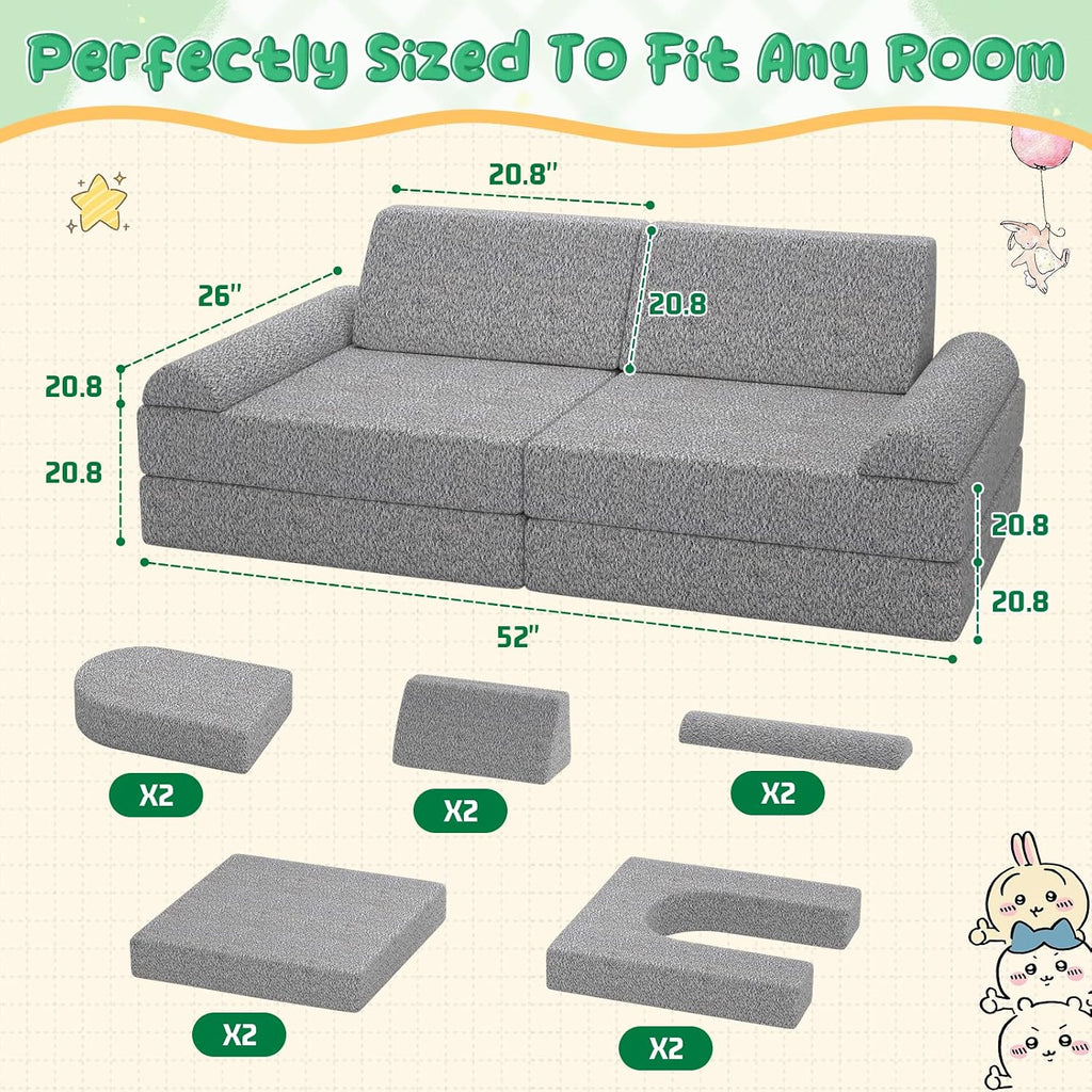 Modular Kids Play Couch with Washable Covers - Foam Toddler Sofa for Creative Play, Climbing, and Lounging