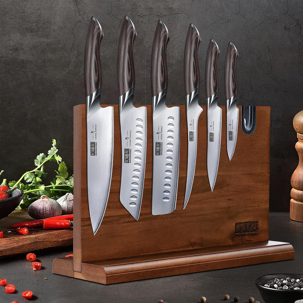 7PCS Kitchen Knife Set, Japanese Magnetic Knife Block Set | Ultra Sharp Japanese High Carbon Stainless Steel Chef