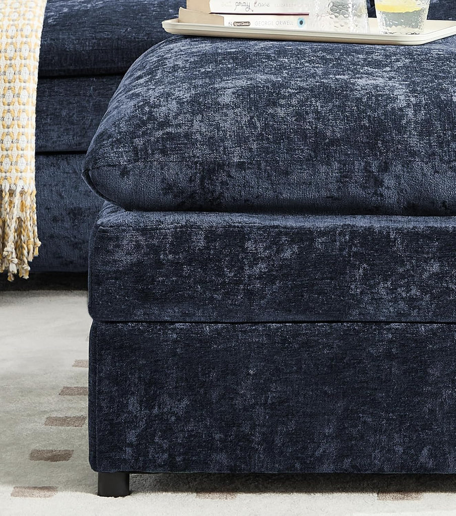 25" Chenille Ottoman, 9.5" Thick Cushion, Upholstered Footrest Modern Footstool & Bench , Blue