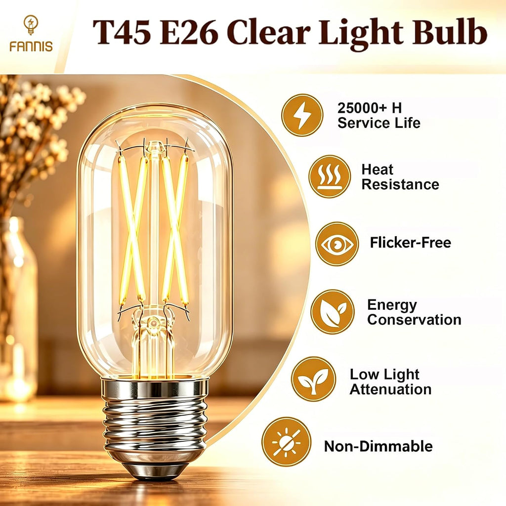 T45 T14 LED Bulb 4 Pack, E26 Edison Filament Light Bulbs 6W 60W Equivalent