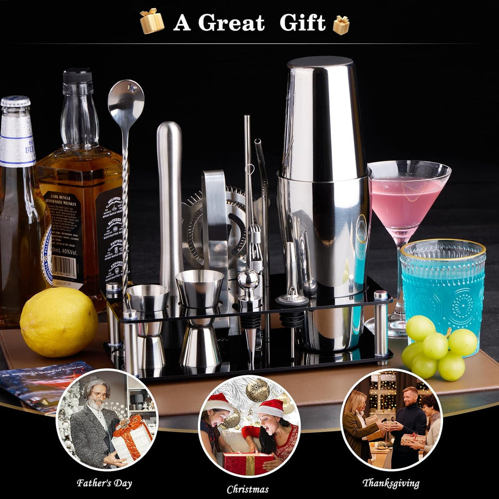 Cocktail Shaker Bartender Kit, Bar Tool with Acrylic Stand - Set of 15