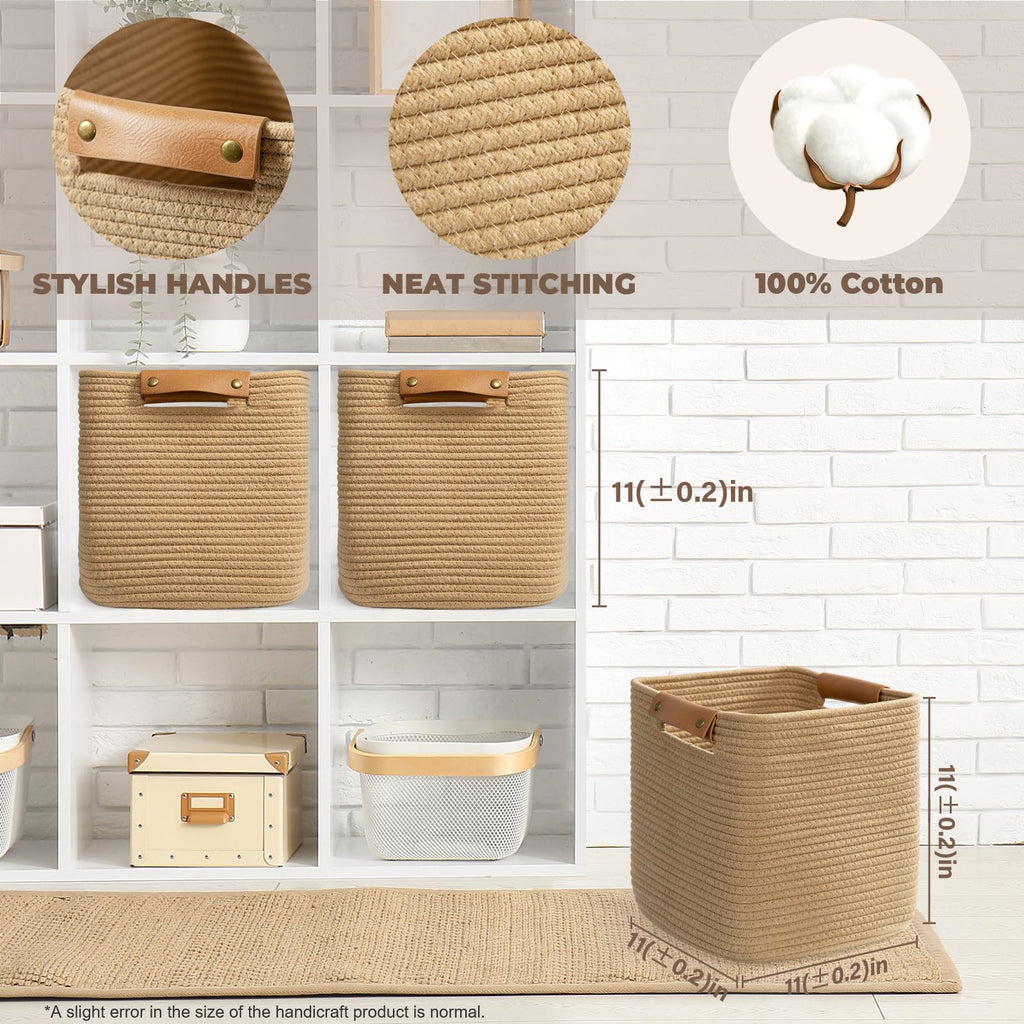 3 Pack 11 Inch Woven Baskets for Storage, Stylish Storage Baskets for Shelves, Laundry, Bathroom, Kitchen, Cube