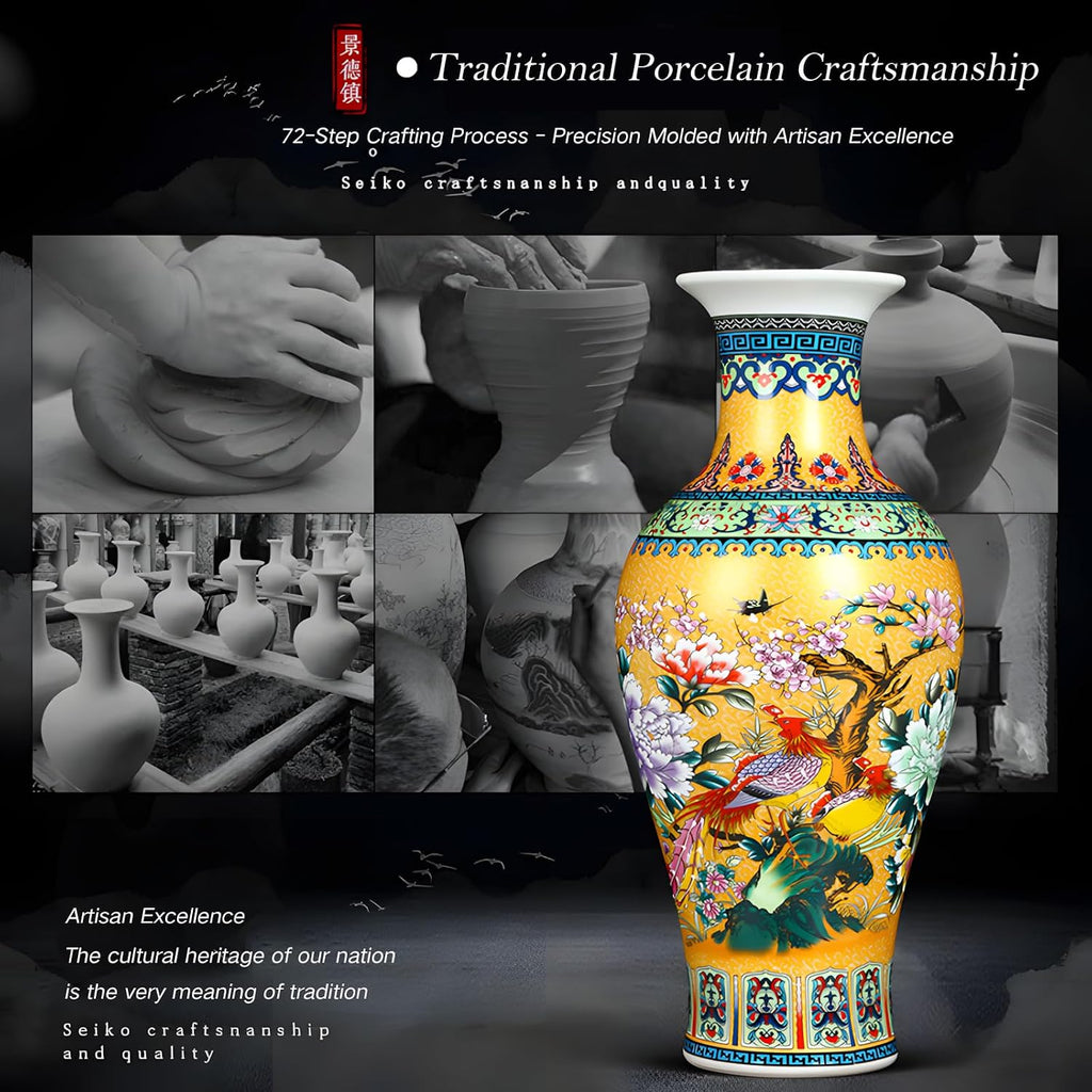 Large Ceramic Vase - 17 Inch Jingdezhen Enamel Modern Luxury Floor Vase , Traditional Home Decor for Flowers, Elegant
