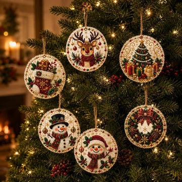 Christmas Wooden Ornaments DIY Pearl Diamond Painting Kit 11 - Set of 6