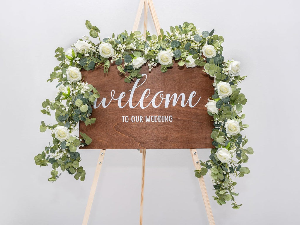 6FT Artificial Eucalyptus White Flower Garland with Roses & Baby's Breath