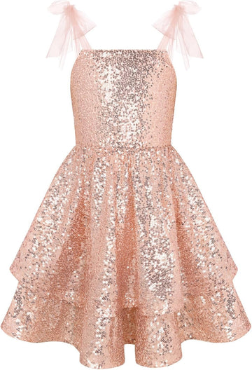 Girls Sparkly Sequin Formal Party Dress Fancy Dance