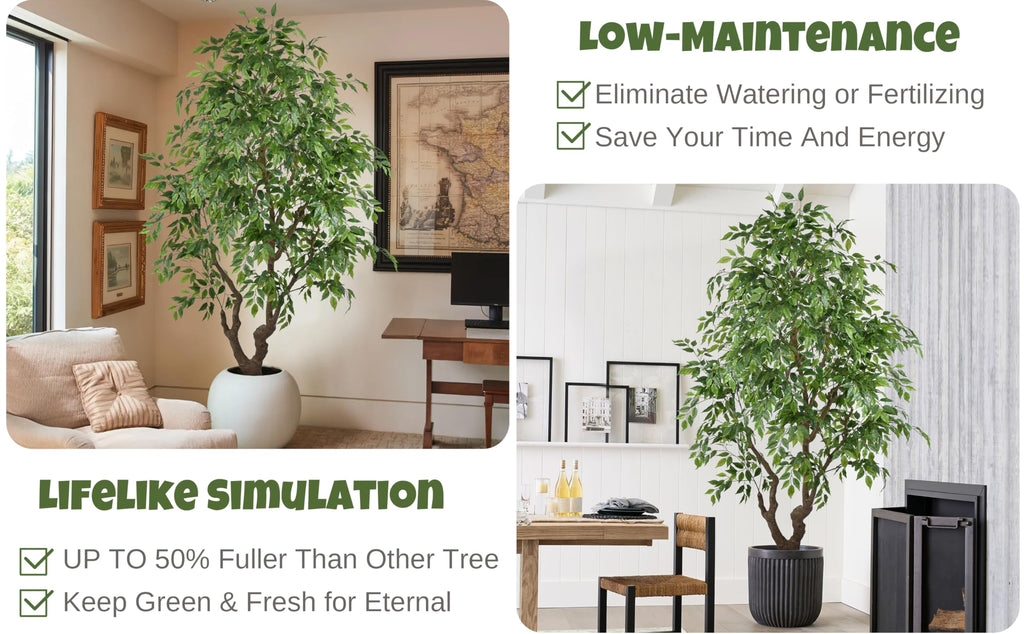 Artificial Ficus Tree 7FT with 2294 Leaves & Black Pot Deluxe