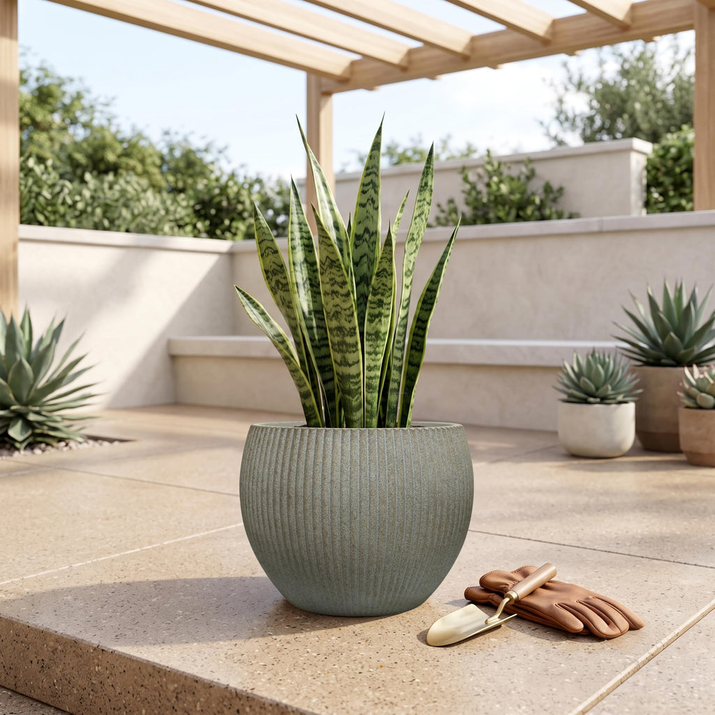 10.2"Dia x 7.8"H Modern Ribbed Plastic Round Planter Pot without Drain