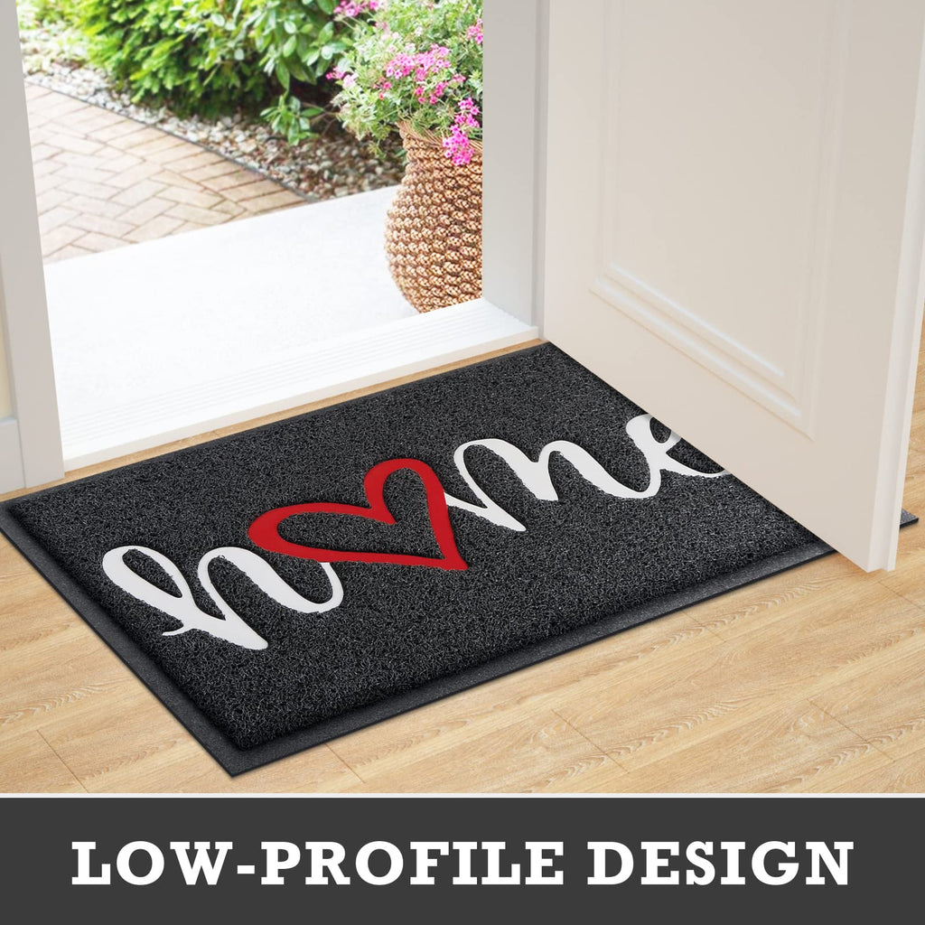 Black Door Mat Welcome Mats Home Non-Slip Doormat Low-Profile Floor Mat for Yard, Garage, High Traffic Areas
