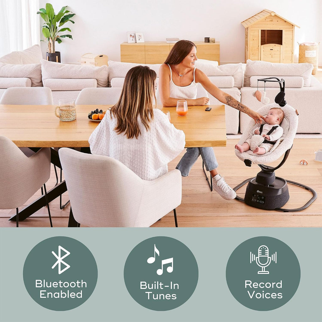 Swoon Evolution Connect, App-Controlled Smart Baby Swing, Curly White
