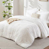 Oversized Queen Comforter Set White Seersucker 7 Pieces 98x98 Bed in a Bag Comforter Set with Sheets